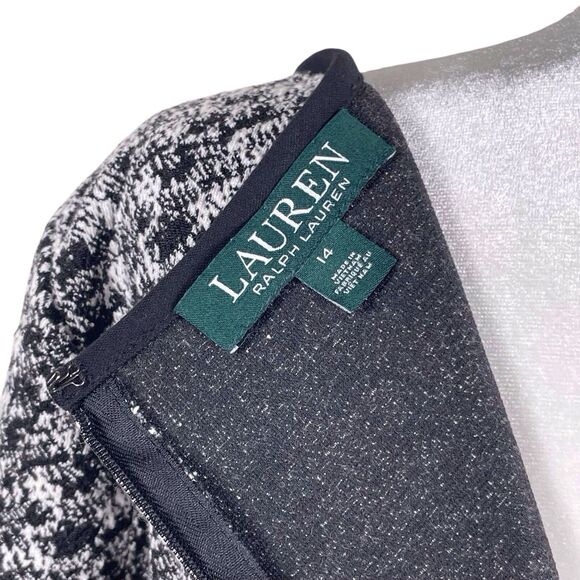 RALPH LAUREN Houndstooth Colorblock Sheath Dress Size 14 Slimming Black White - Picture 4 of 16